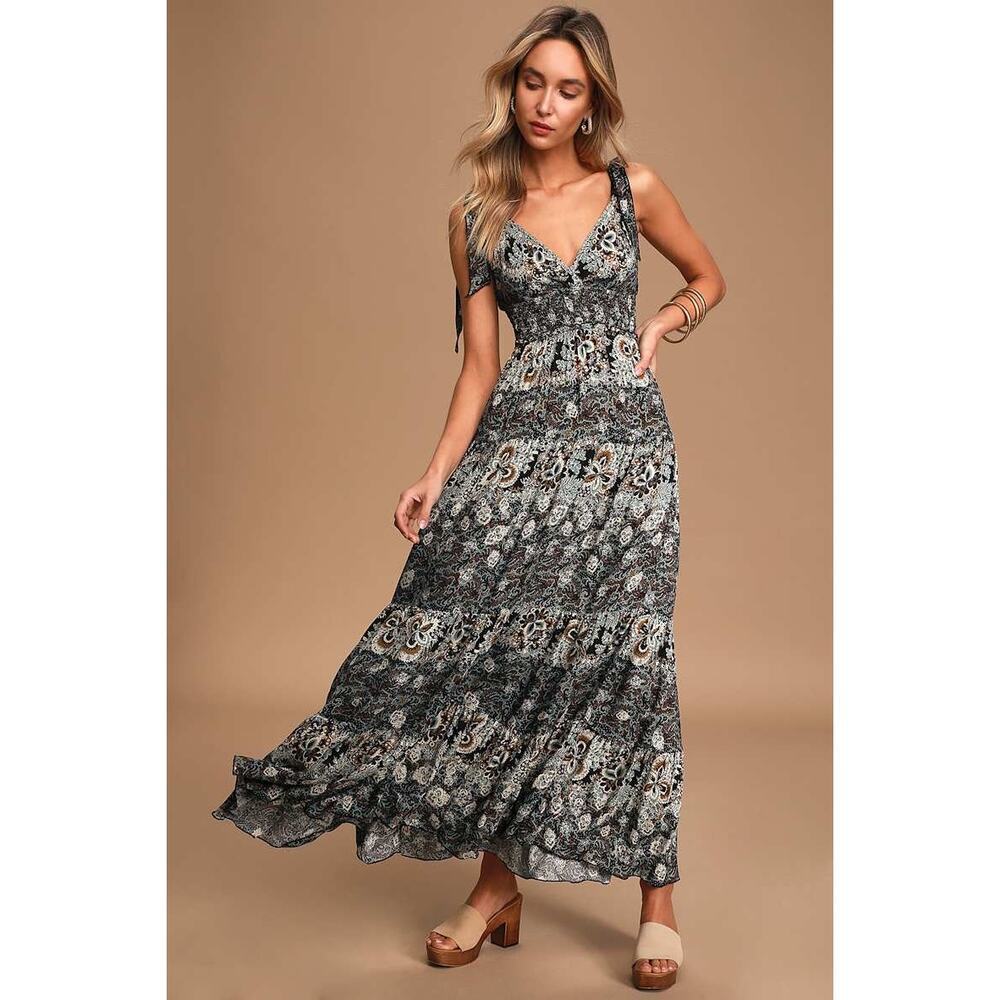 NWT Free People Let's Smock About It Floral Print Tiered Maxi Dress BOHO XL